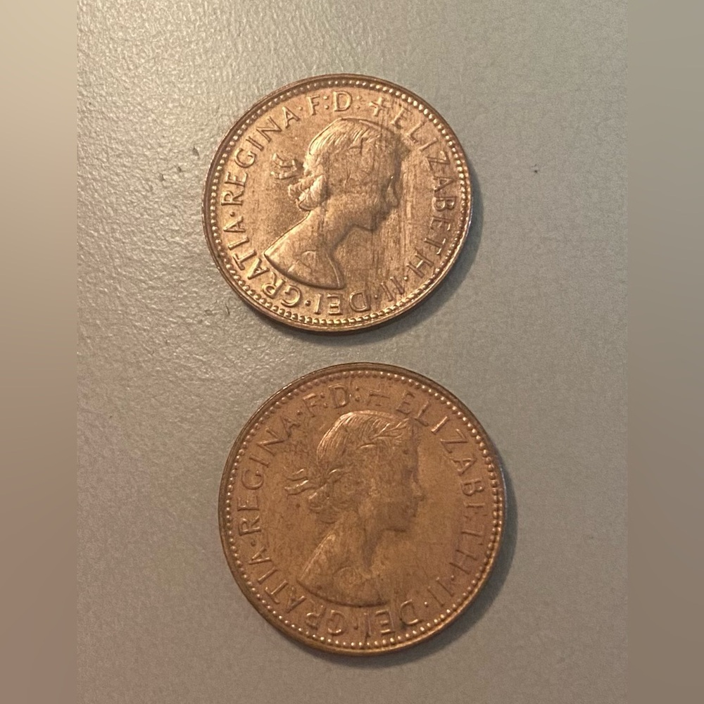 Vintage 1963 Australian Queen Elizabeth II Bronze Half Penny Coins (Set of Two)